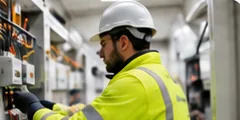 Electrician working on an electrical panel
